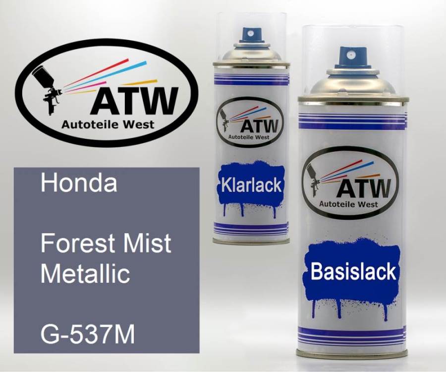 Honda, Forest Mist Metallic, G-537M: 400ml Sprühdose + 400ml Klarlack - Set, von ATW Autoteile West.